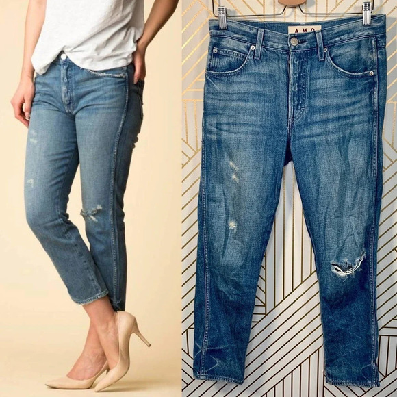 Amo Denim Tomboy Crop Jeans Happy Camper Medium Wash Blue Size 26 - Picture 1 of 9